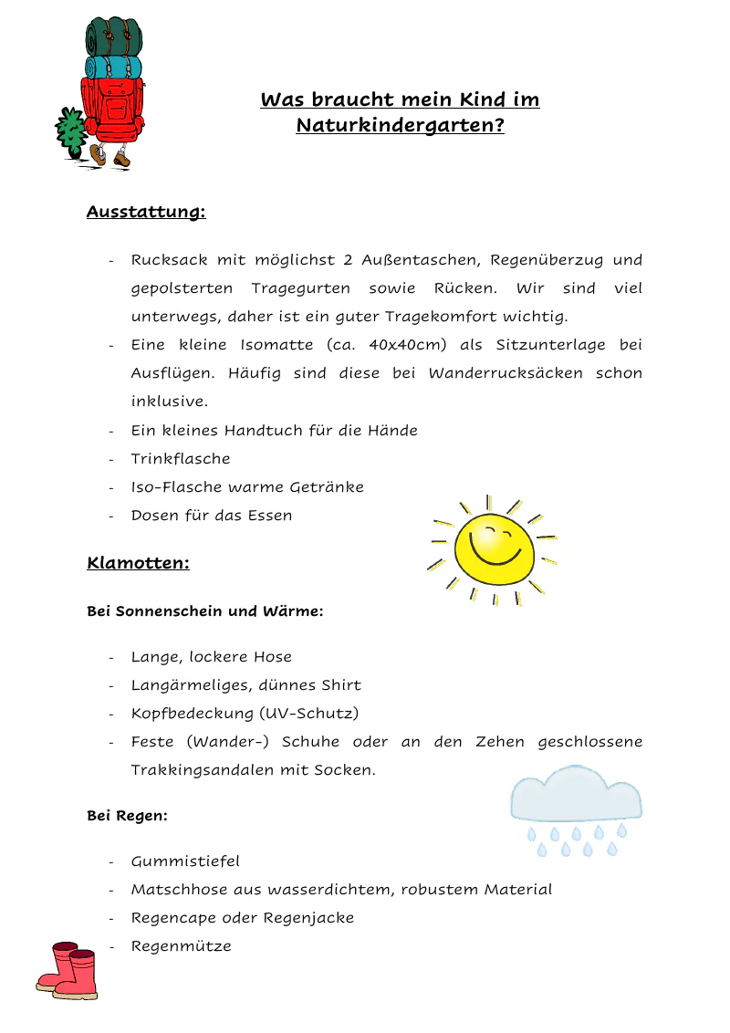Erste Seite von Ausstattungsliste