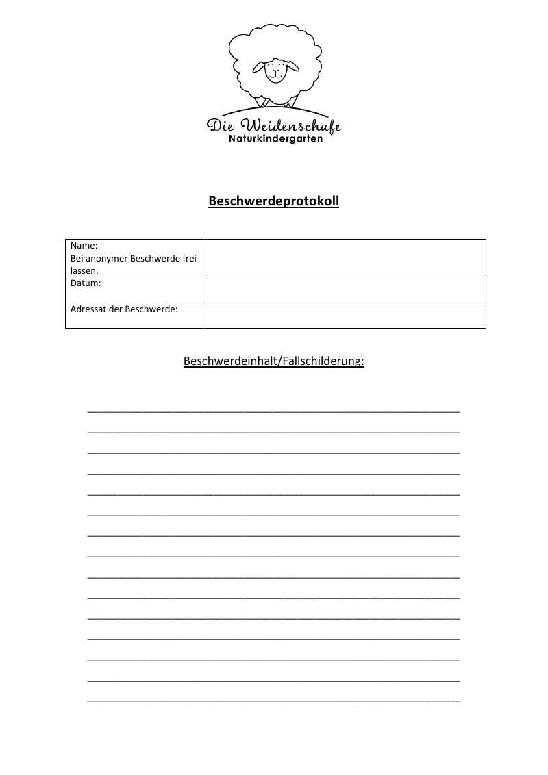 Erste Seite von Beschwerdeprotokoll